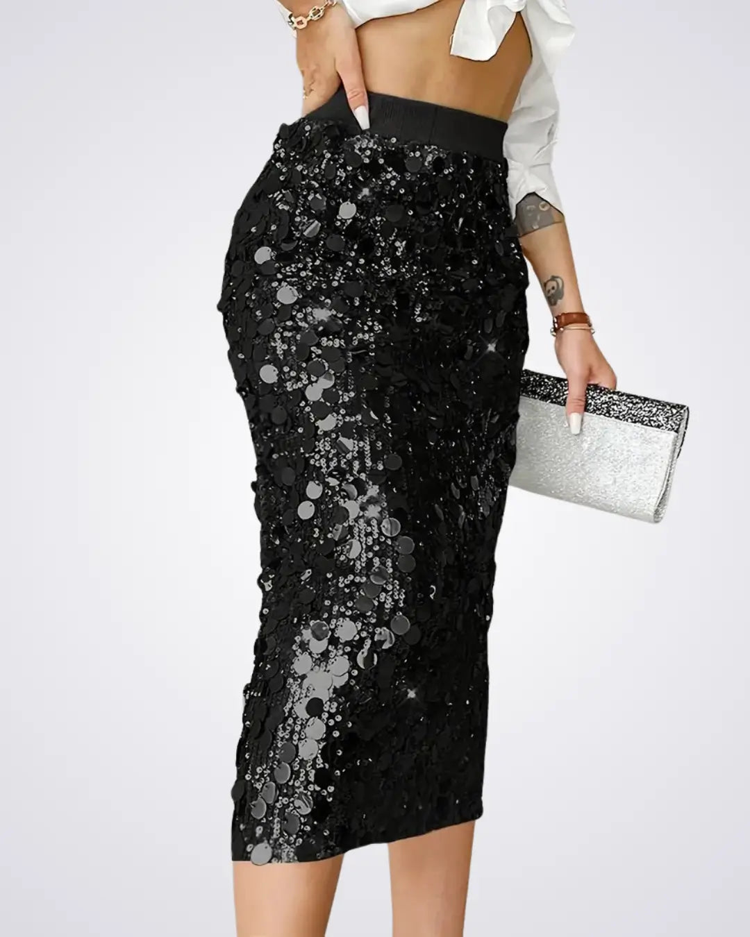 Aurora Dorée – Elegant Sequin Midi Skirt