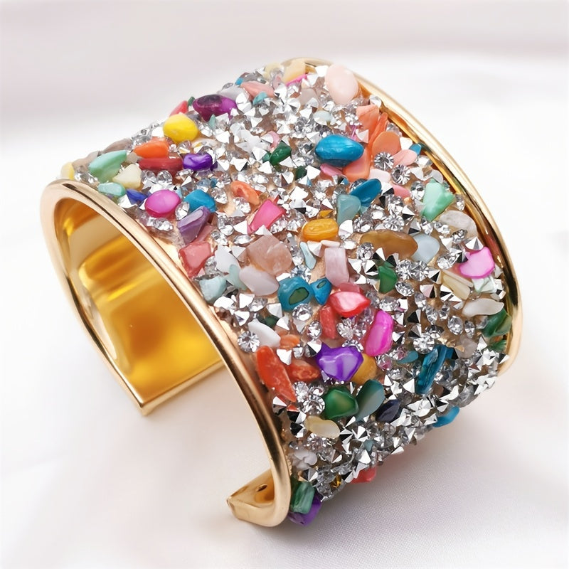 1 Pc Colorful Cuff Bangle Bracelet Inlaid Shiny Crystal Classic Rainbow Color Bangle For Women