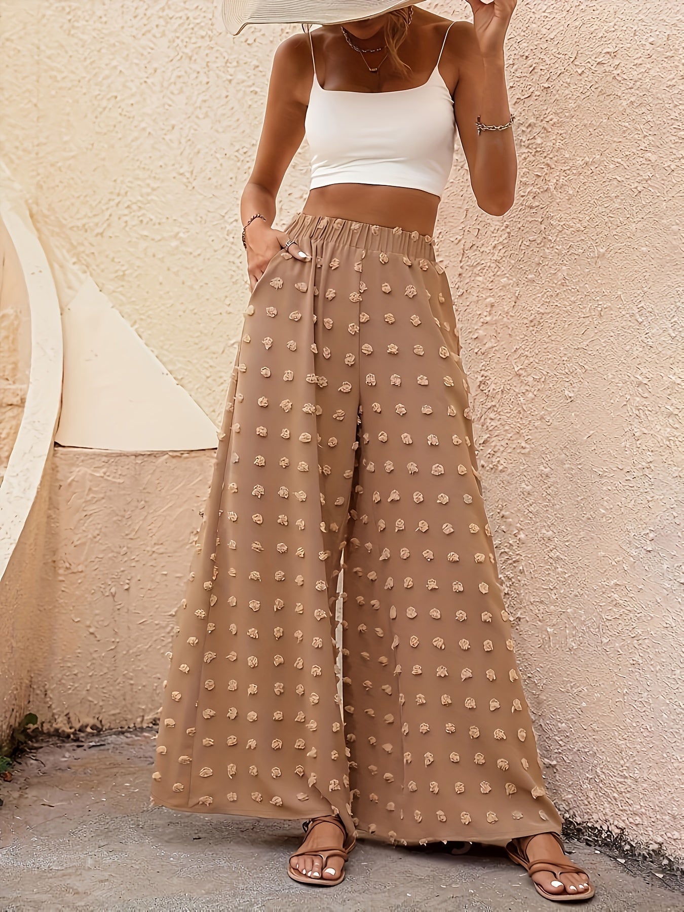 Swiss Dot Wide Leg Pants, Casual Loose Pants For Spring & Summer, Women's Clothing