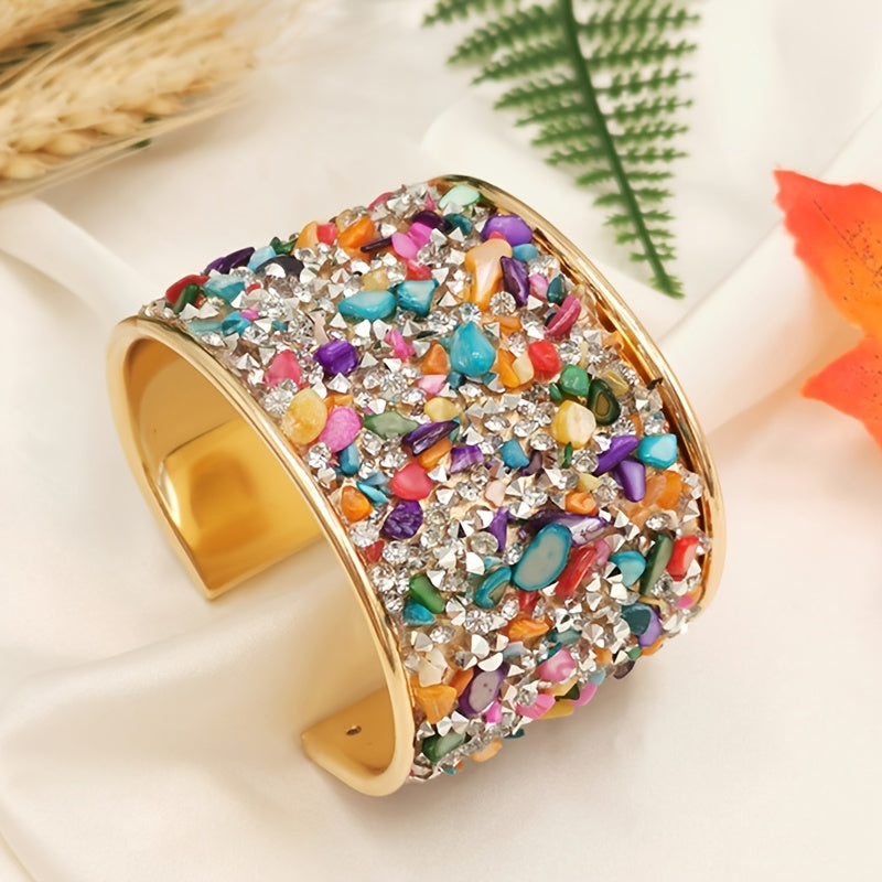 1 Pc Colorful Cuff Bangle Bracelet Inlaid Shiny Crystal Classic Rainbow Color Bangle For Women