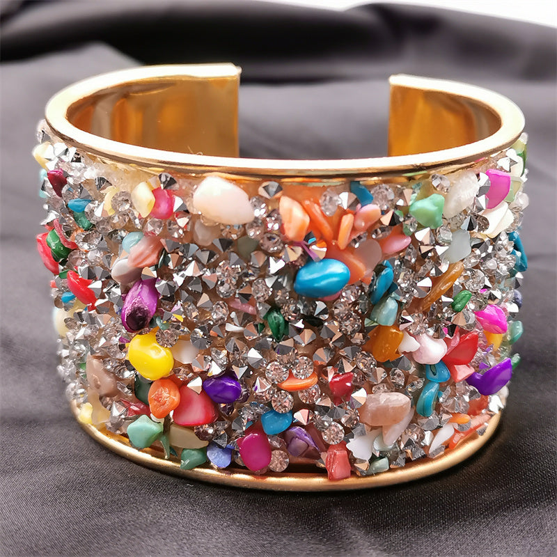 1 Pc Colorful Cuff Bangle Bracelet Inlaid Shiny Crystal Classic Rainbow Color Bangle For Women