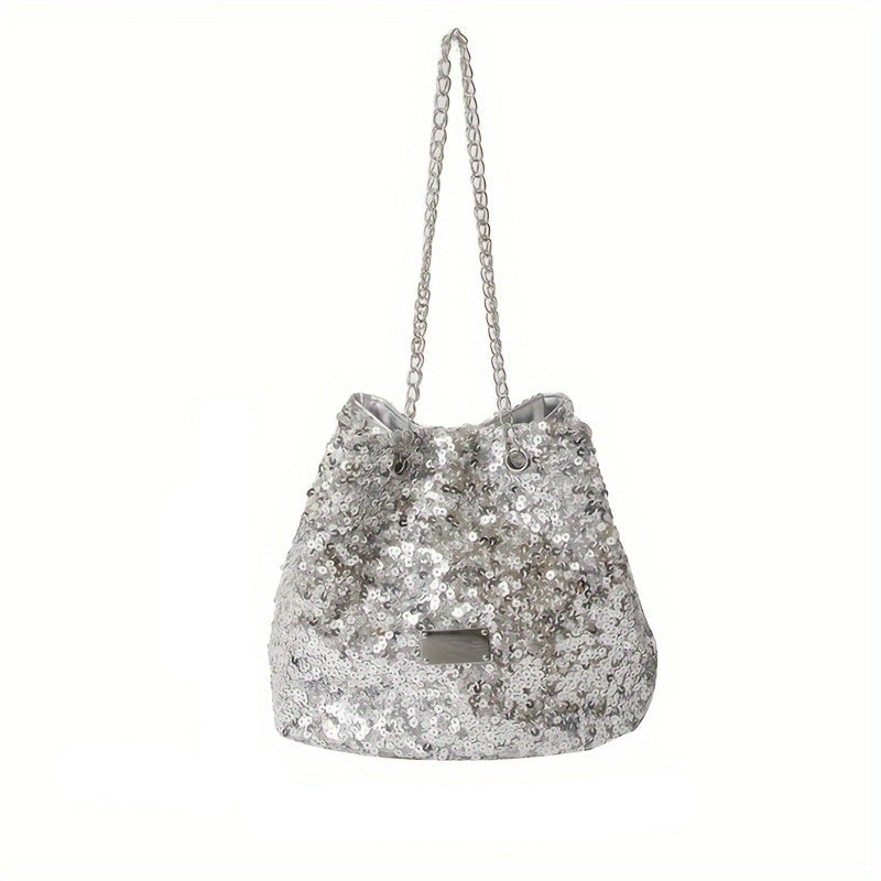 Lumière Sequin Bucket Bag –  Leather Crossbody