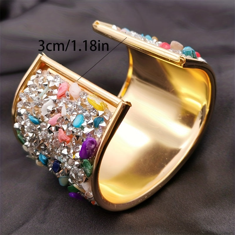 1 Pc Colorful Cuff Bangle Bracelet Inlaid Shiny Crystal Classic Rainbow Color Bangle For Women