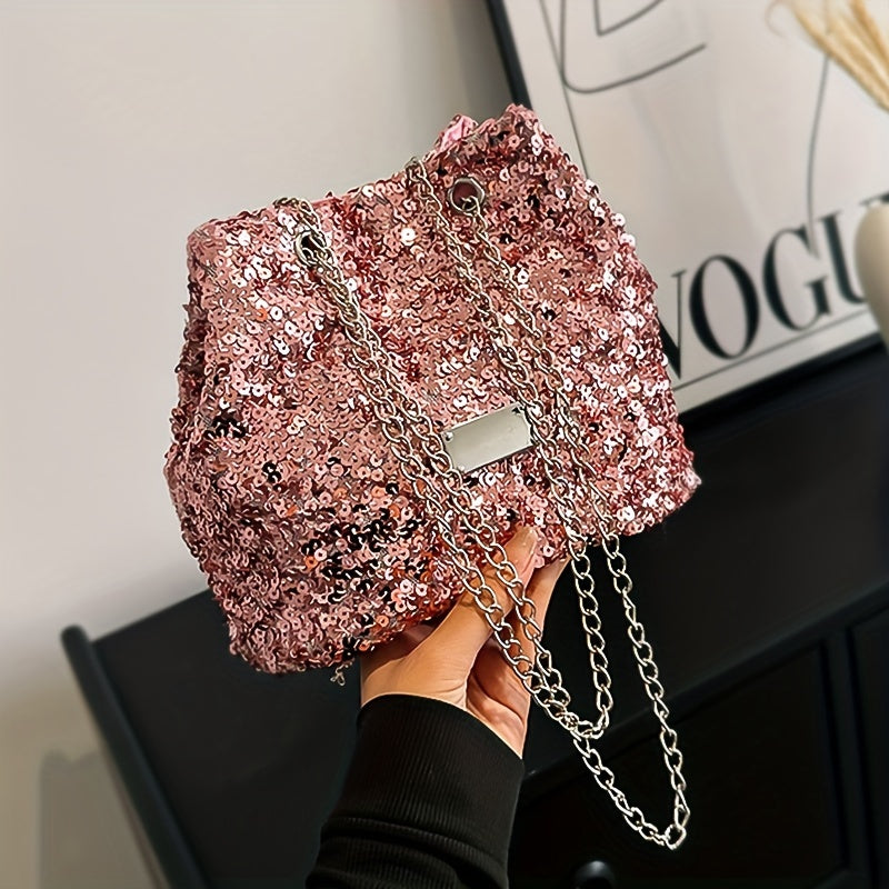 Lumière Sequin Bucket Bag –  Leather Crossbody