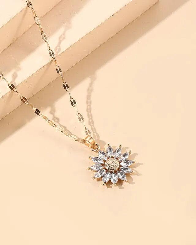 Blossome, flower necklace with sparkling zircon stones, crafted from 316L Stainless Steel, elegant and refined jewelry