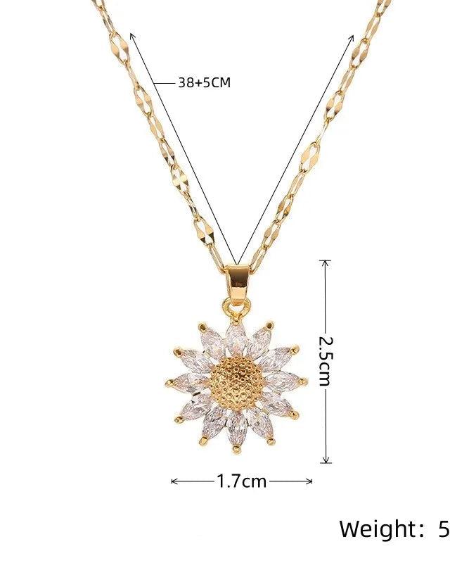 Blossome, flower necklace with sparkling zircon stones, crafted from 316L Stainless Steel, elegant and refined jewelry