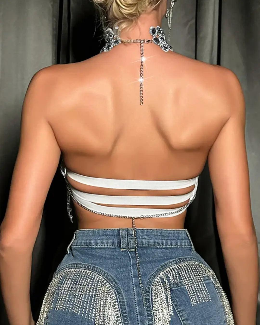 Crop Top mit funkelnden Diamant-Pailletten 