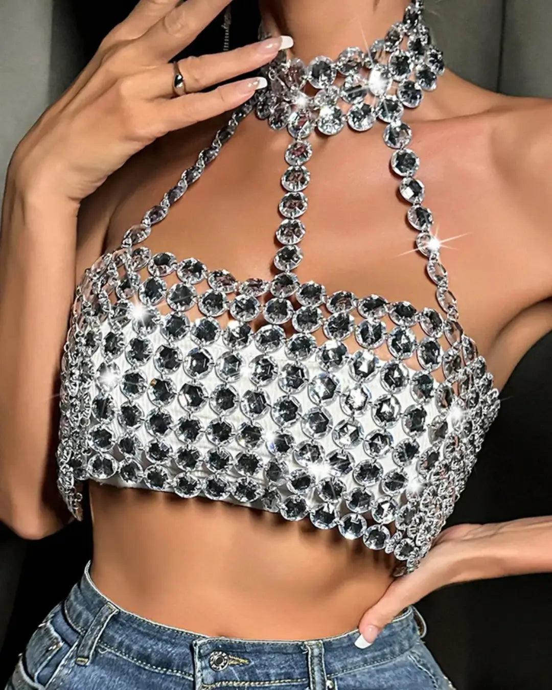 Crop Top mit funkelnden Diamant-Pailletten 