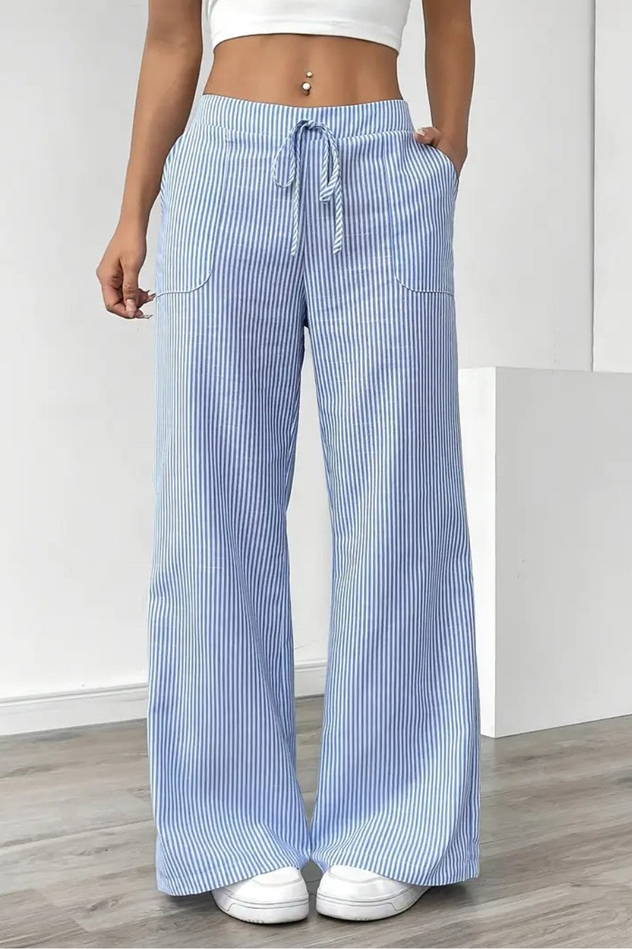 Pantalon fluide large femme à rayures