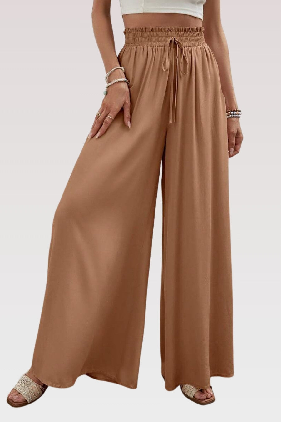 Pantalon fluide femme marron avec poches
