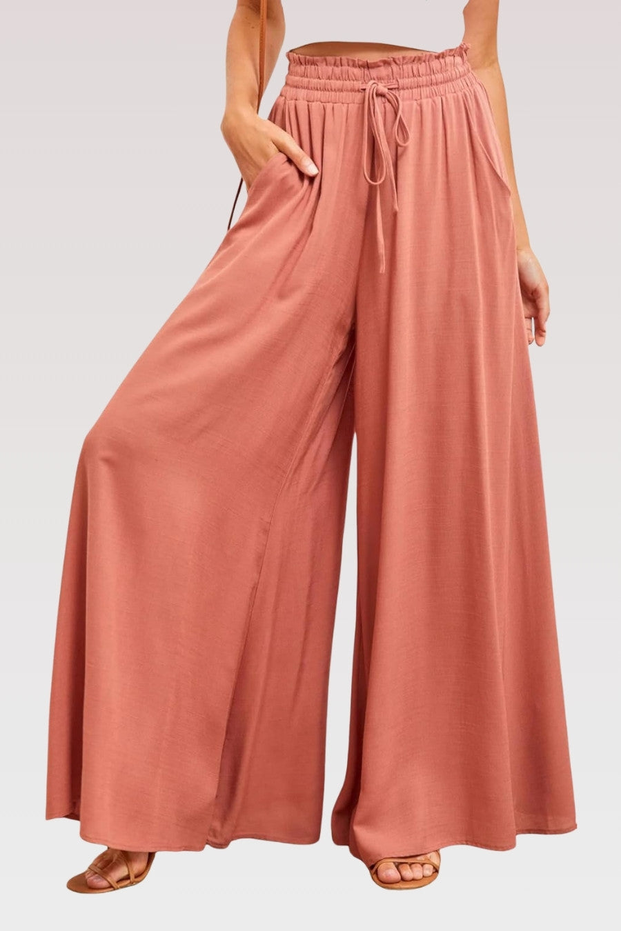 Pantalon fluide femme rose avec poches