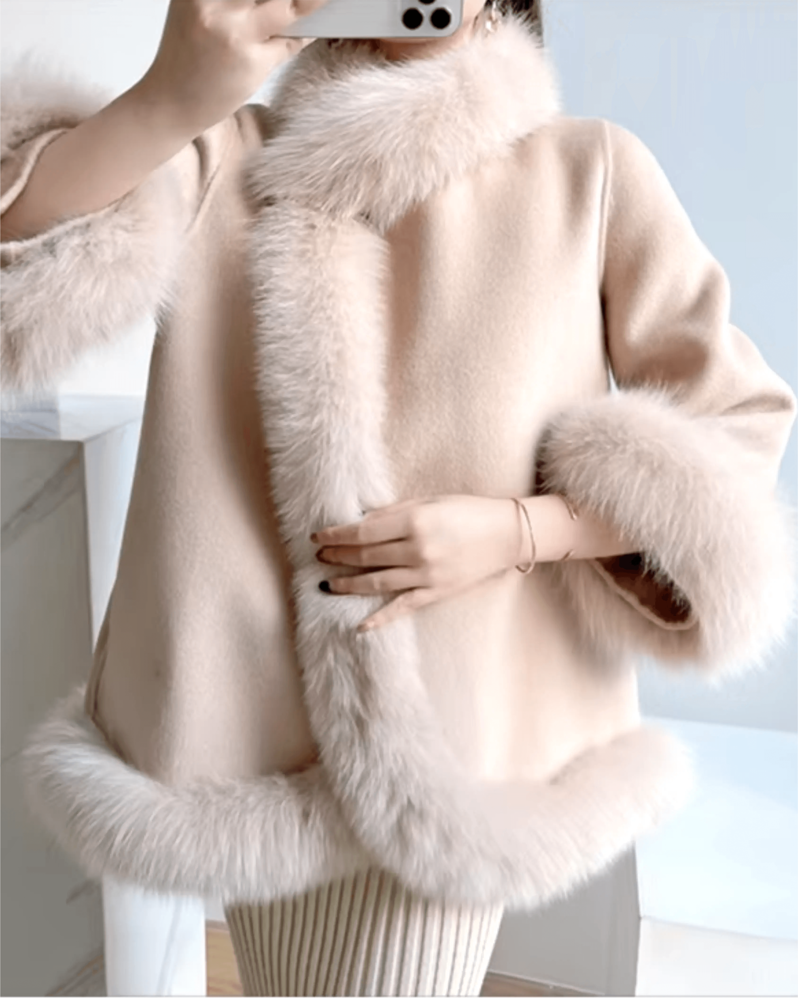 Aurora Fox Wool Coat with Fox Fur Collar