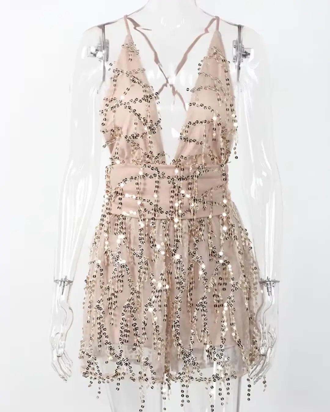 Robe de soirée sexy à paillettes et décolleté licou