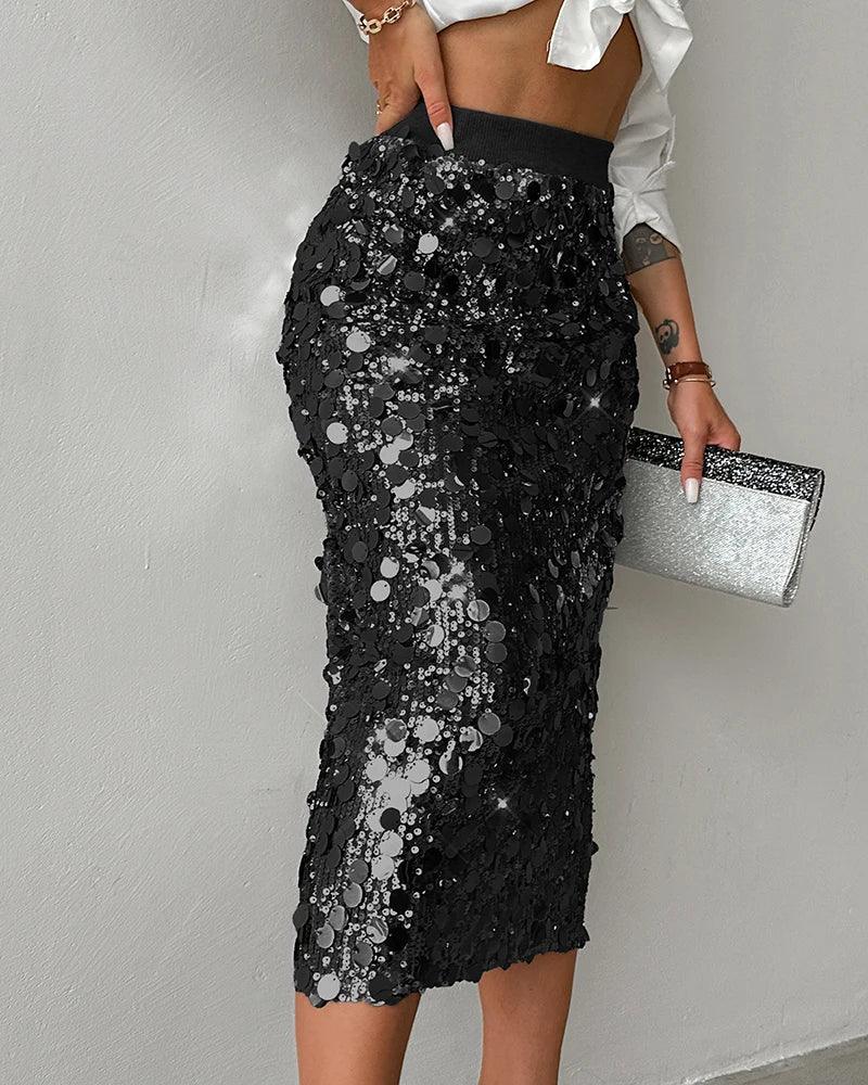 Aurora Dorée – Elegant Sequin Midi Skirt