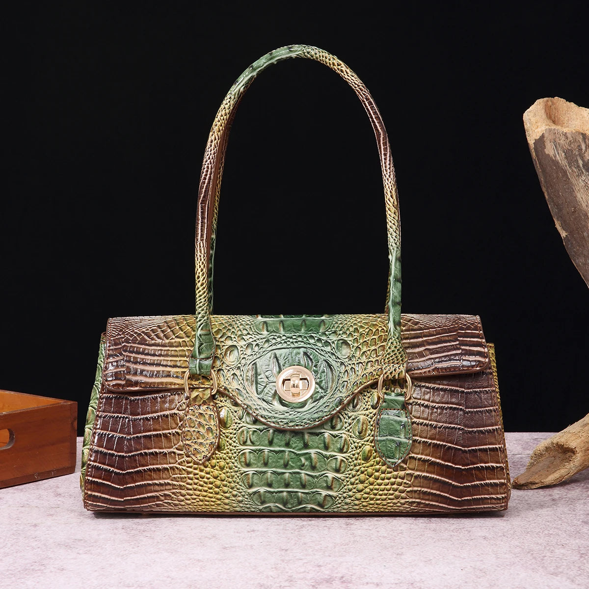 Multicolor Crocodile Pattern Handbag