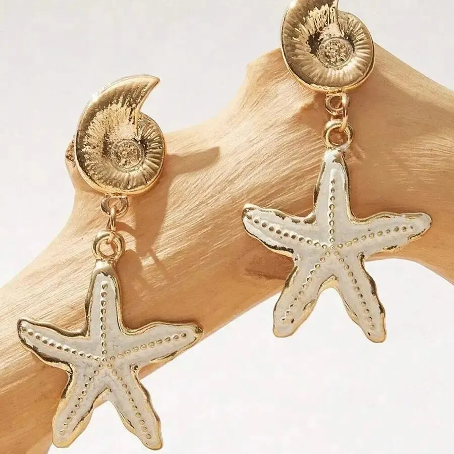 Obega Candy Starfish Charms Dangle Stud Earrings Metal Epoxy Pendant Ear Stud Green Crystal Stone Beach Charms Jewelry For Woman