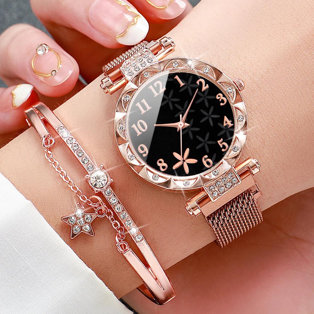 Floral Watch & Bracelet Set – Nature-Inspired Elegance