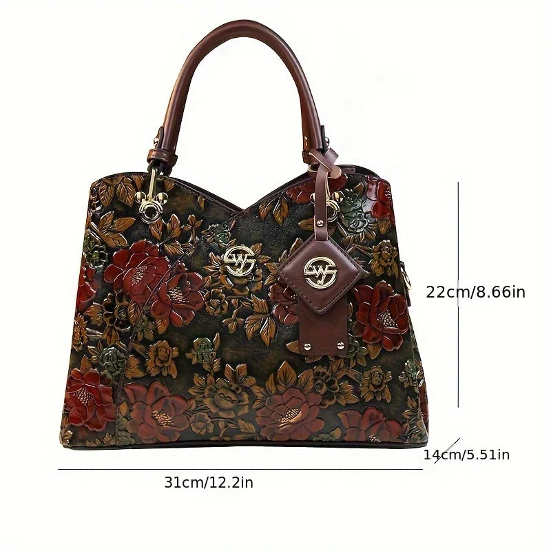 Rosabelle Floral Tote – Vintage PU Leather Crossbody Bag