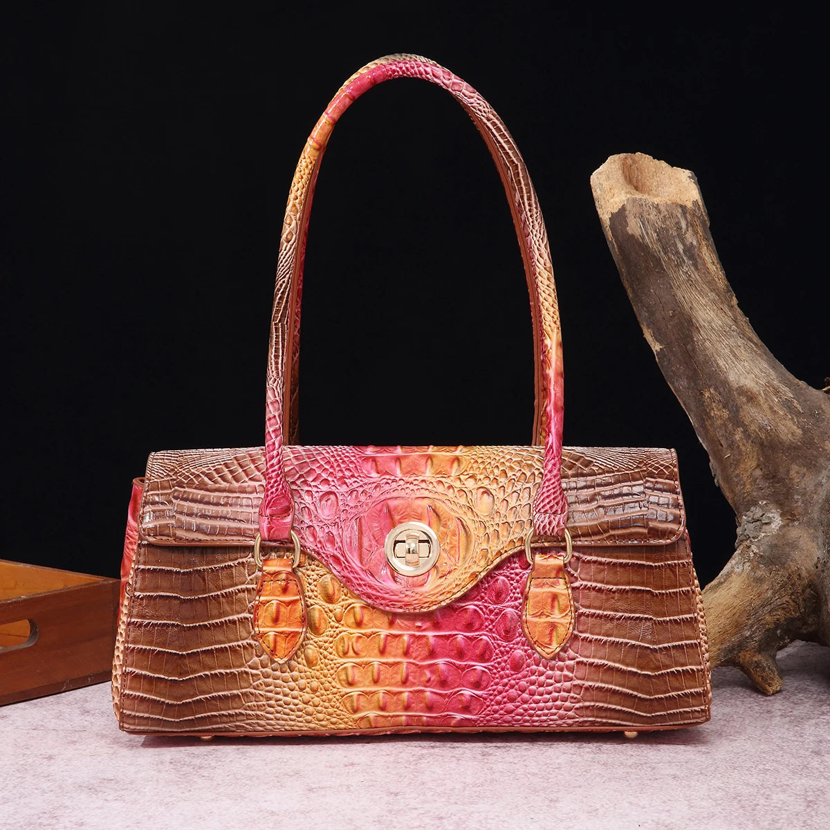 Multicolor Crocodile Pattern Handbag