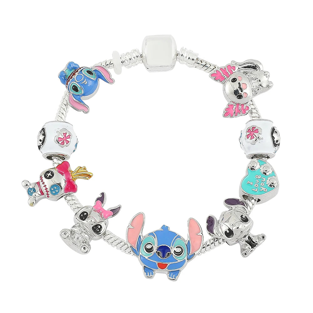 Disney Beaded Bracelet Lilo And Stitch Cartoon Cute Metal Charms Bangle DIY Beads Chain Jewelry Gifts Accessories For Women Kids