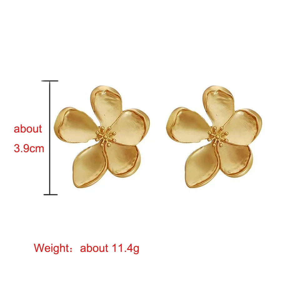 ZAKOL New Gold Color Matte Texture Metal Flower Earrings for Women Girls Exaggerated Fashion Party Jewelry Gifts