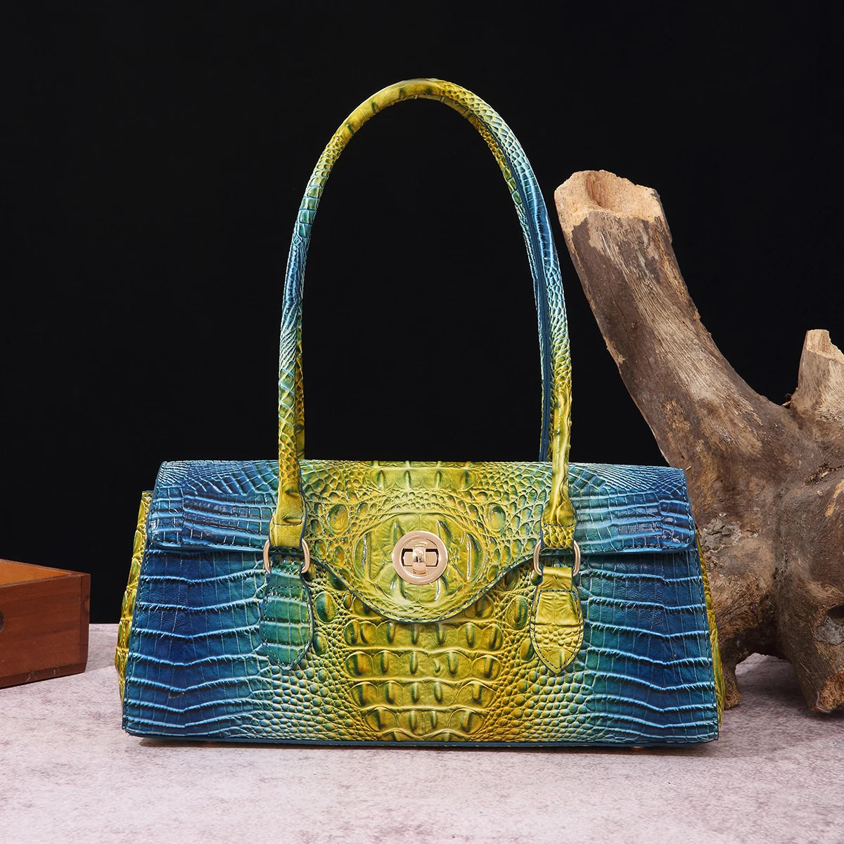 Multicolor Crocodile Pattern Handbag