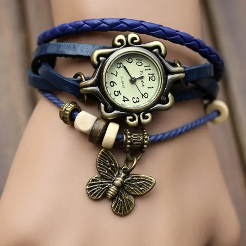 Vintage Leather Hand Woven Women's Watch Antique Copper Thin Strap Bracelet Women's Pendant Watch Exquisite Trendy Quartz Watch