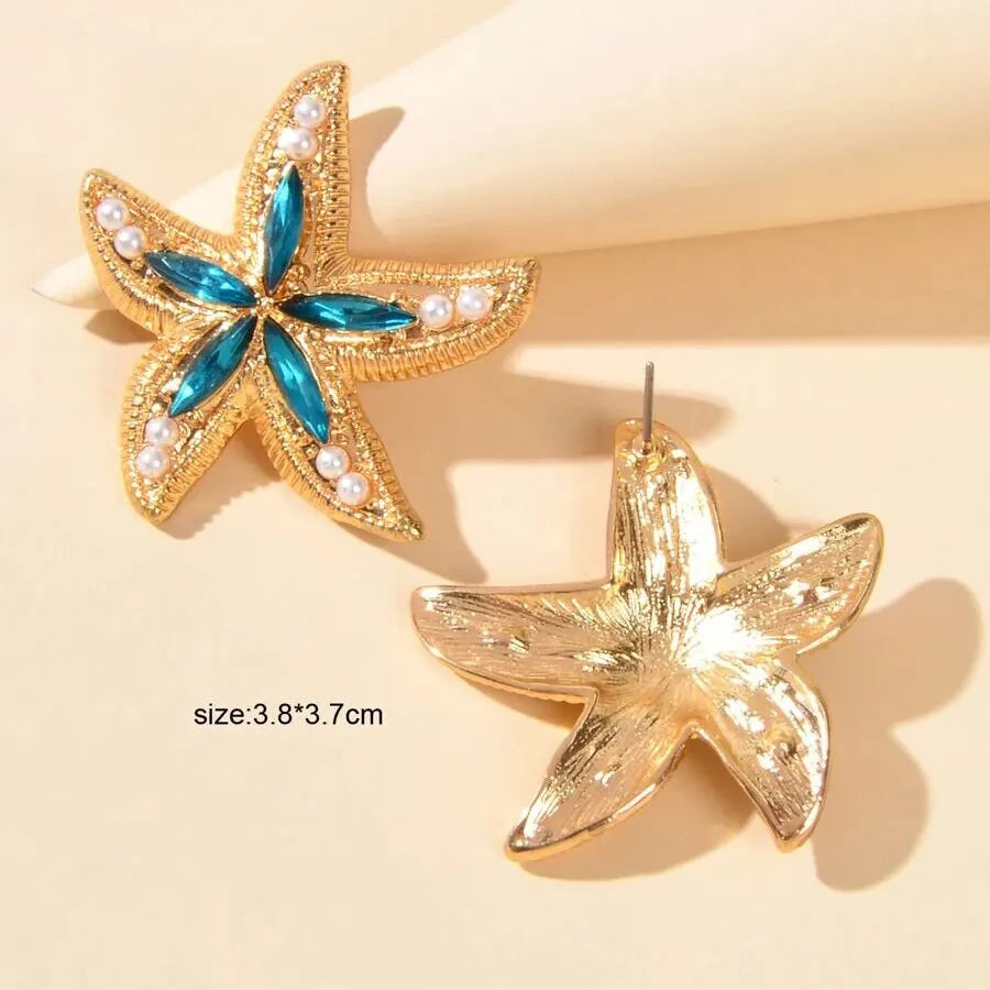 Obega Candy Starfish Charms Dangle Stud Earrings Metal Epoxy Pendant Ear Stud Green Crystal Stone Beach Charms Jewelry For Woman