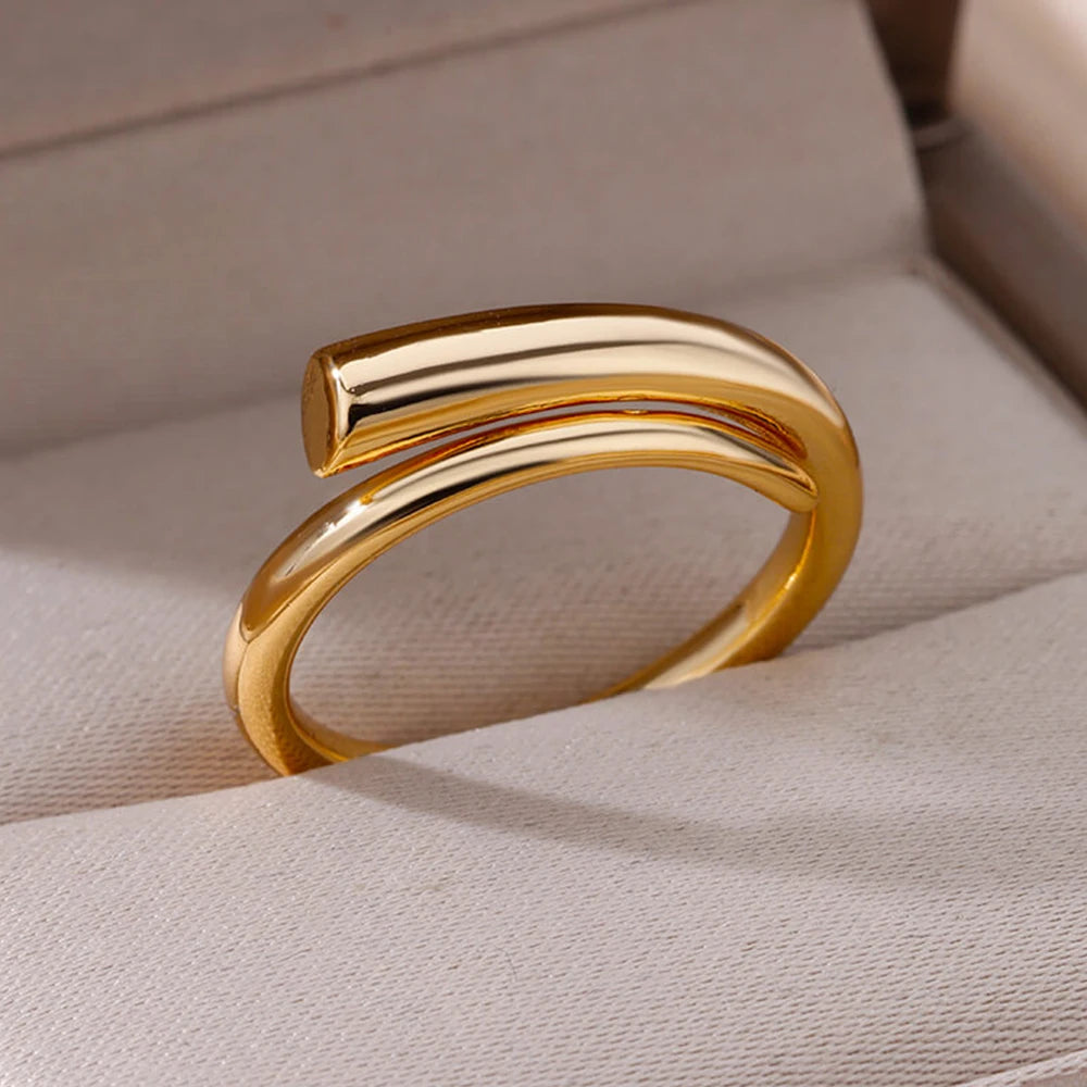 Stainless Steel Rings For Women Men Gold Color Hollow Wide Open Ring Female Male Fashion Wedding Party Finger Jewelry Gift 2024