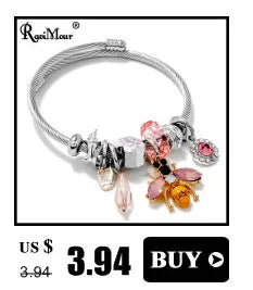 Fashion Bracelets & Bangles Stainless Steel DIY Jewelry Big Pink Bear Pendant Hearts Love Women's Bracelet Cuff Charms Pulseras