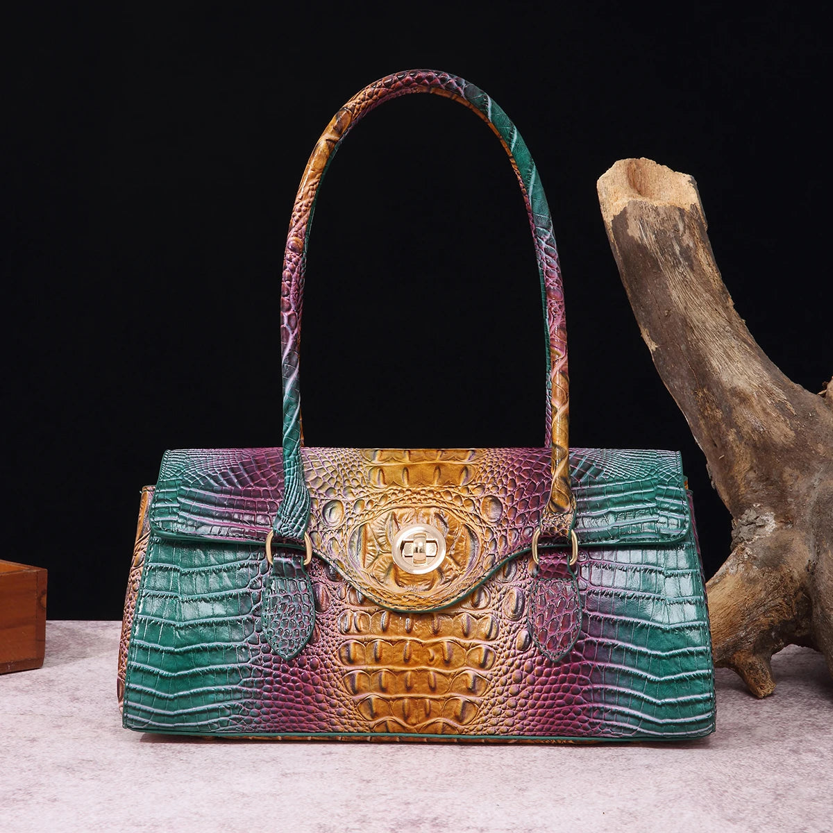 Multicolor Crocodile Pattern Handbag