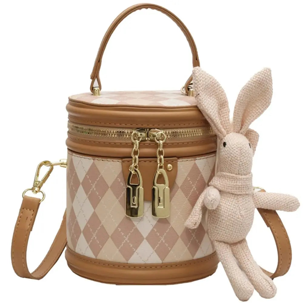 Vintage Bucket Handbag with Bunny Keychain