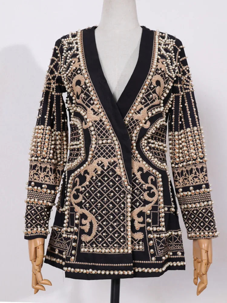 Blazer Dress Bellavé Gold – Pearl Beaded Paisley Pattern