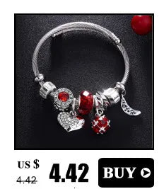 Fashion Bracelets & Bangles Stainless Steel DIY Jewelry Big Pink Bear Pendant Hearts Love Women's Bracelet Cuff Charms Pulseras