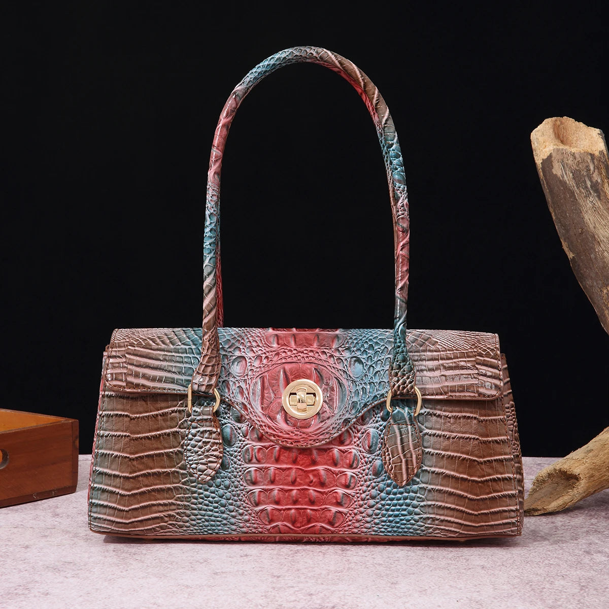 Multicolor Crocodile Pattern Handbag