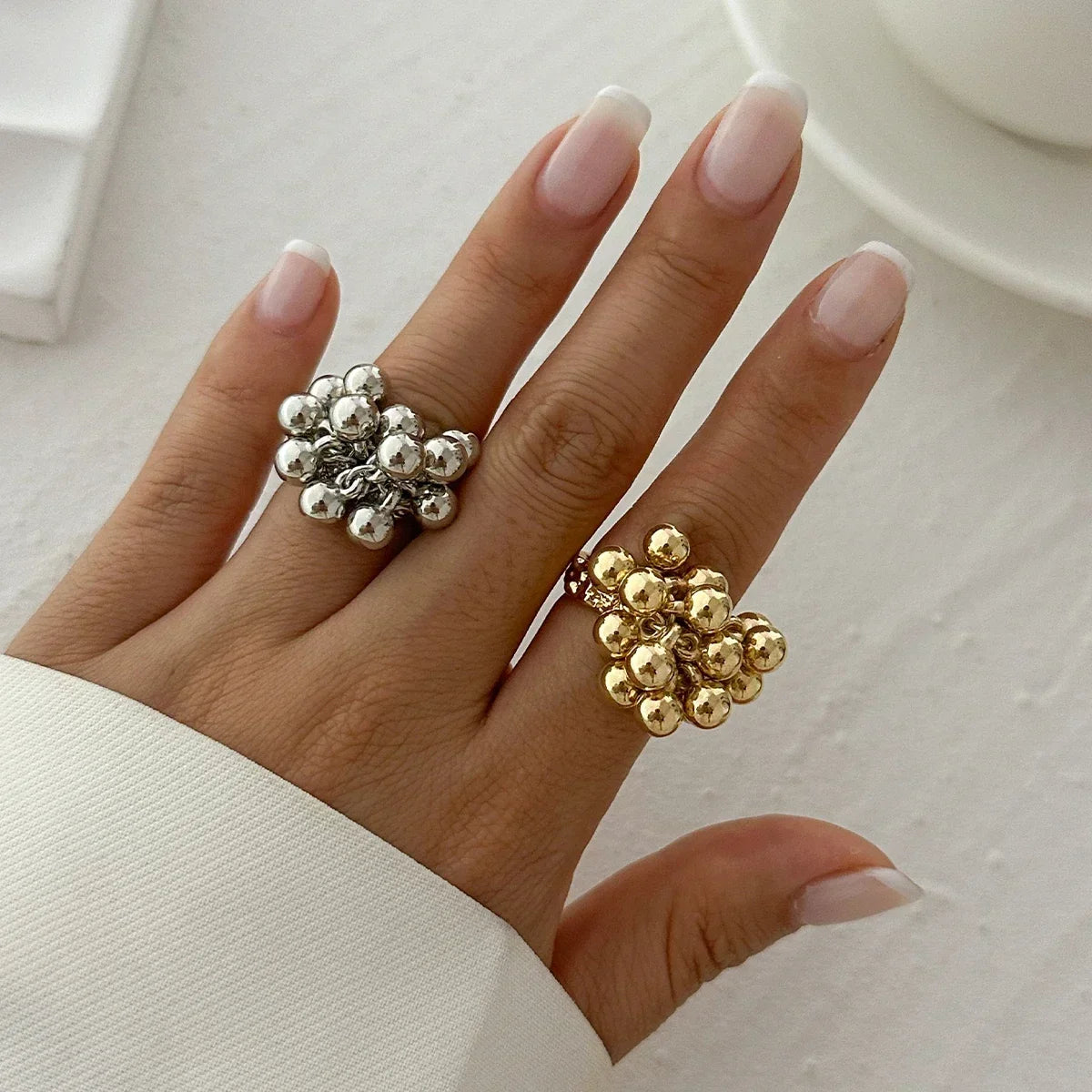 Fashion Simple Small Ball Ring for Women Men 2024 Punk Hip Hop Metal Open Finger Ring Female Jewelry Gift