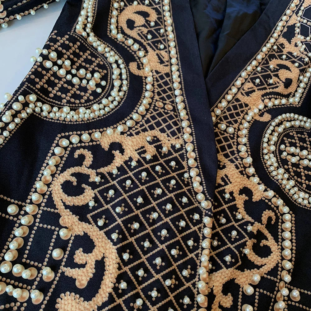 Blazer Dress Bellavé Gold – Pearl Beaded Paisley Pattern