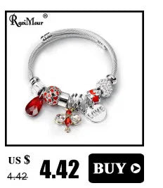 Fashion Bracelets & Bangles Stainless Steel DIY Jewelry Big Pink Bear Pendant Hearts Love Women's Bracelet Cuff Charms Pulseras