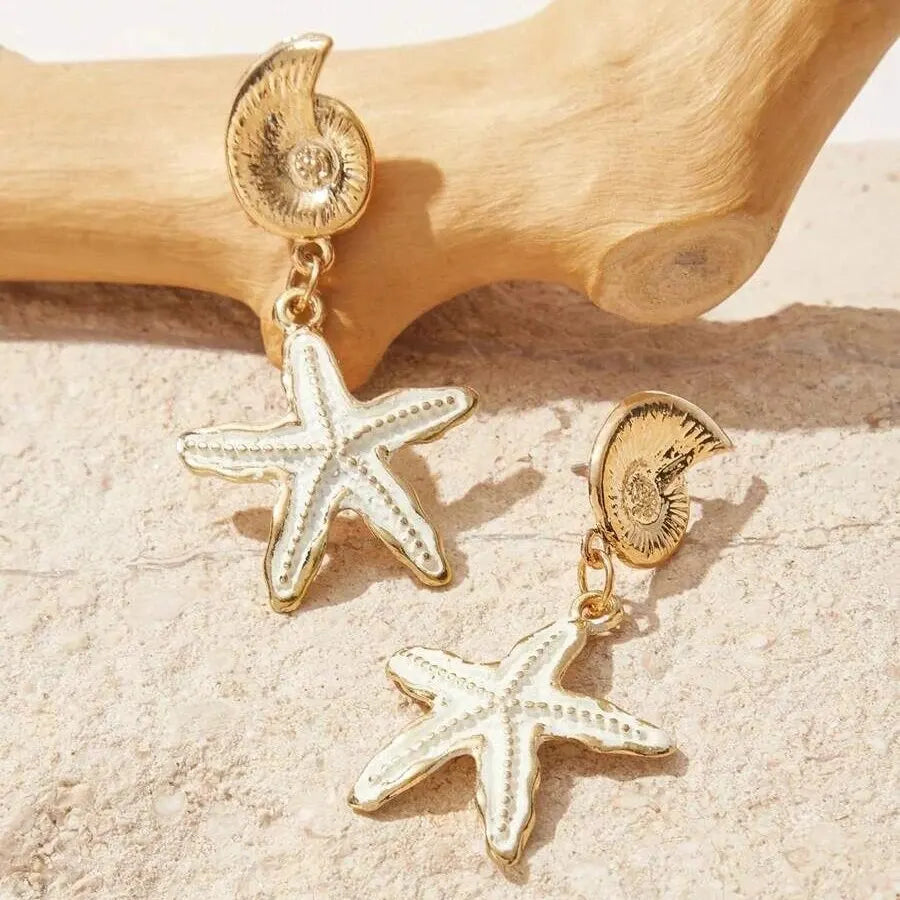 Obega Candy Starfish Charms Dangle Stud Earrings Metal Epoxy Pendant Ear Stud Green Crystal Stone Beach Charms Jewelry For Woman