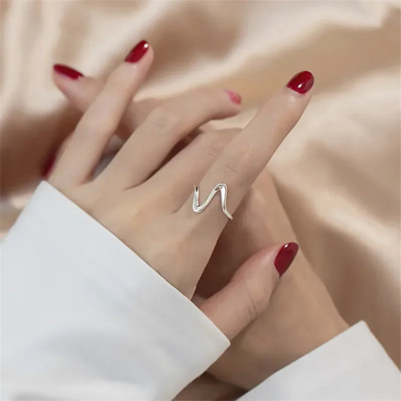 Vintage Geometric wave Rings ForWomen stainless steel Gold colorAdjustable Rock Ring Aesthetic weddingJewelry Gift bijoux