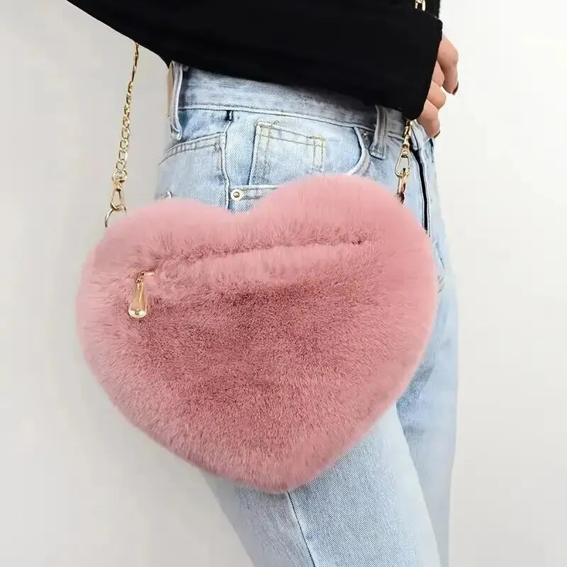 Fluffy Heart Shoulder Bag