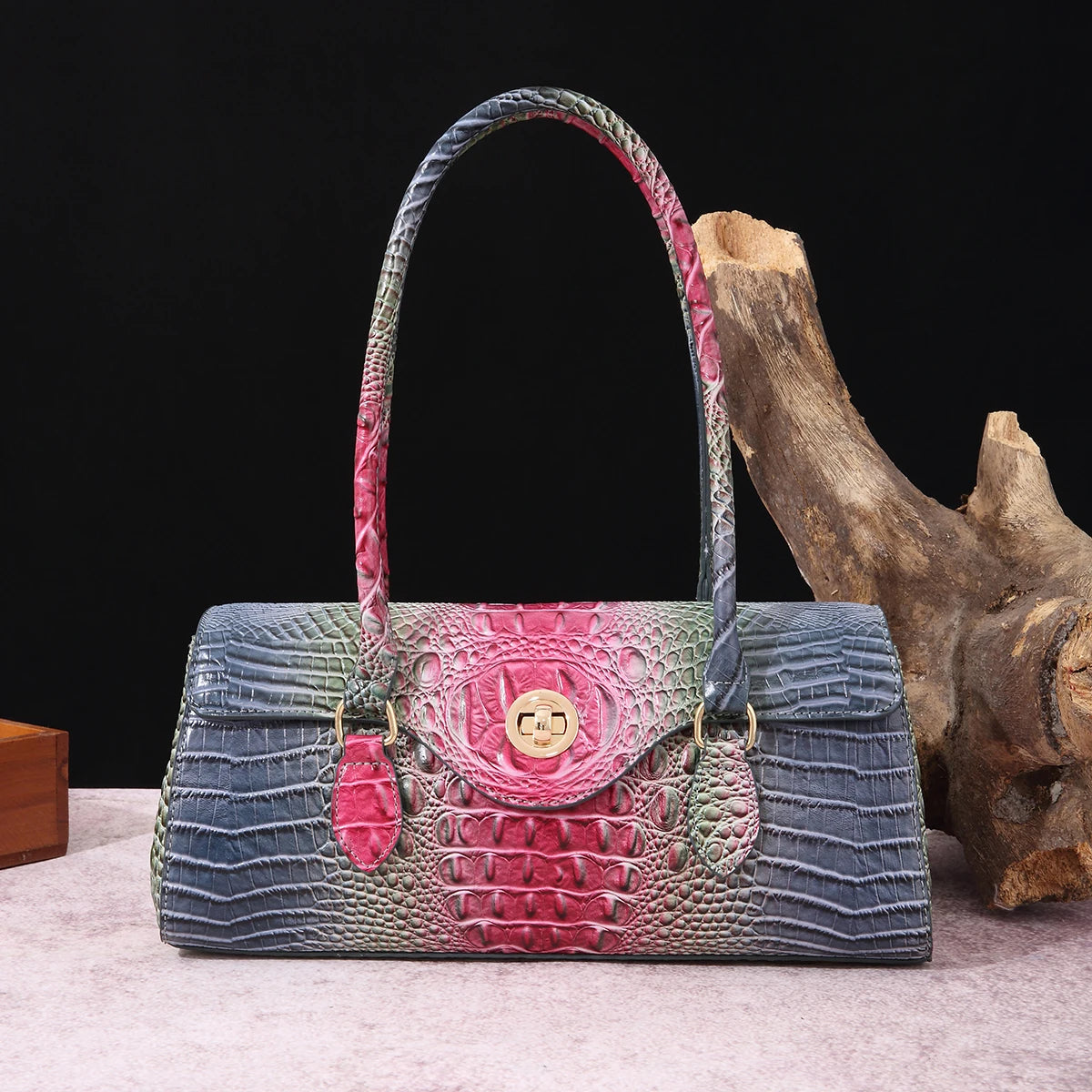 Multicolor Crocodile Pattern Handbag