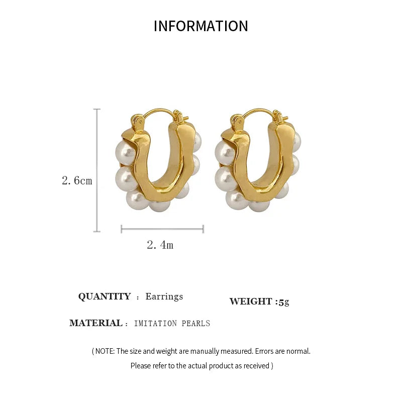 Stylish U-shaped Hoop Earrings Gold Color Elegant Imitation Pearl Earrings Wedding Party Girls Luxury Accessories Women's Gifts