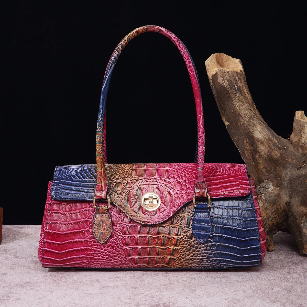 Multicolor Crocodile Pattern Handbag