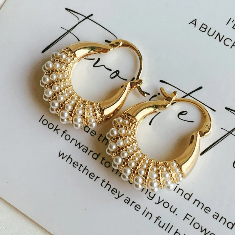 French new design fashion jewelry 14K gold plated U-shaped small pearl earrings elegant women's daily work accessories