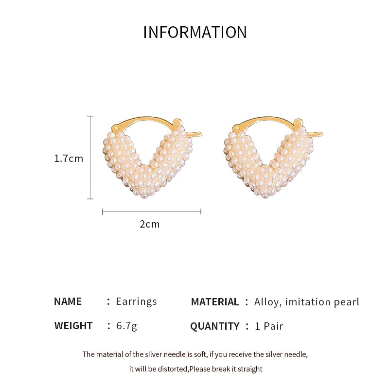 New Unique Style Pearl Heart Shaped Hoop Earrings Simple Versatile Elegant Luxury Accessories for Women‘s 2024 New Trend Jewelry