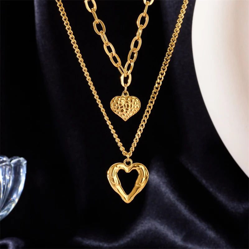 DIEYURO 316L Stainless Steel Small Uneven Folds 2 Love Necklace High-end Sense Party Accessories Non-fading High-quality Gifts