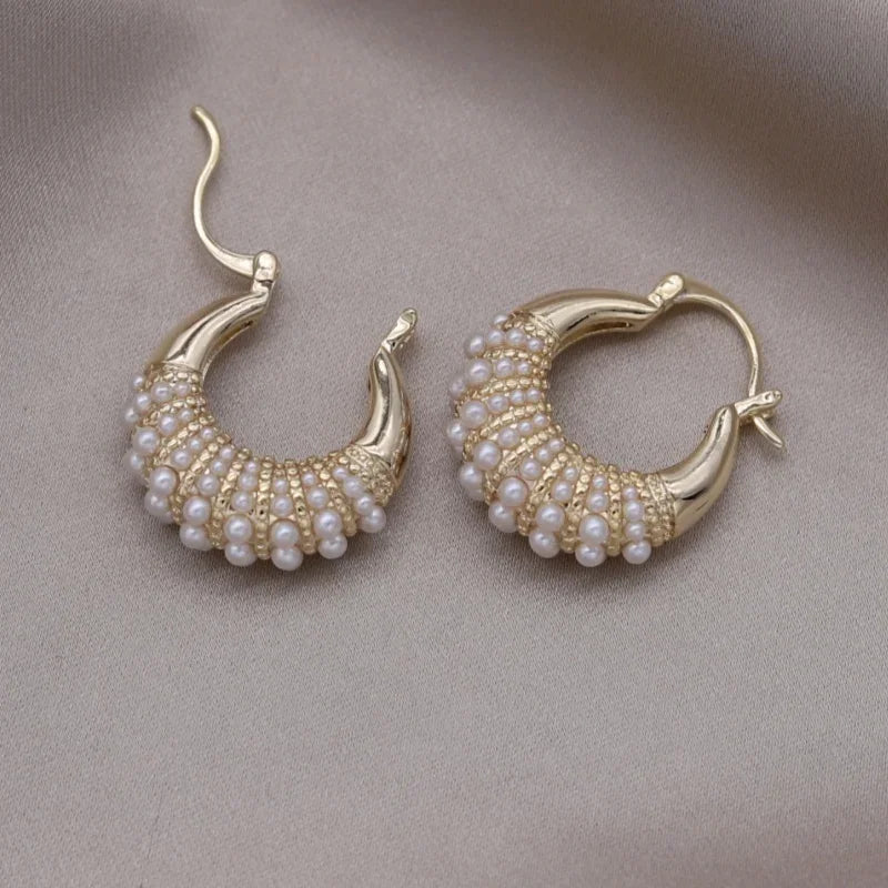 French new design fashion jewelry 14K gold plated U-shaped small pearl earrings elegant women's daily work accessories