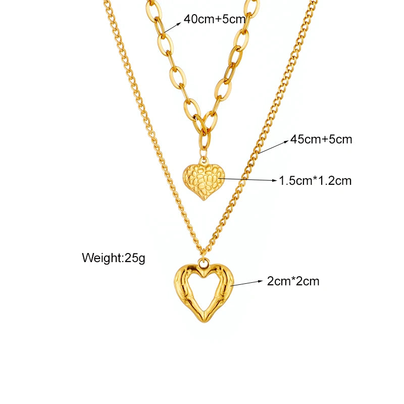 DIEYURO 316L Stainless Steel Small Uneven Folds 2 Love Necklace High-end Sense Party Accessories Non-fading High-quality Gifts