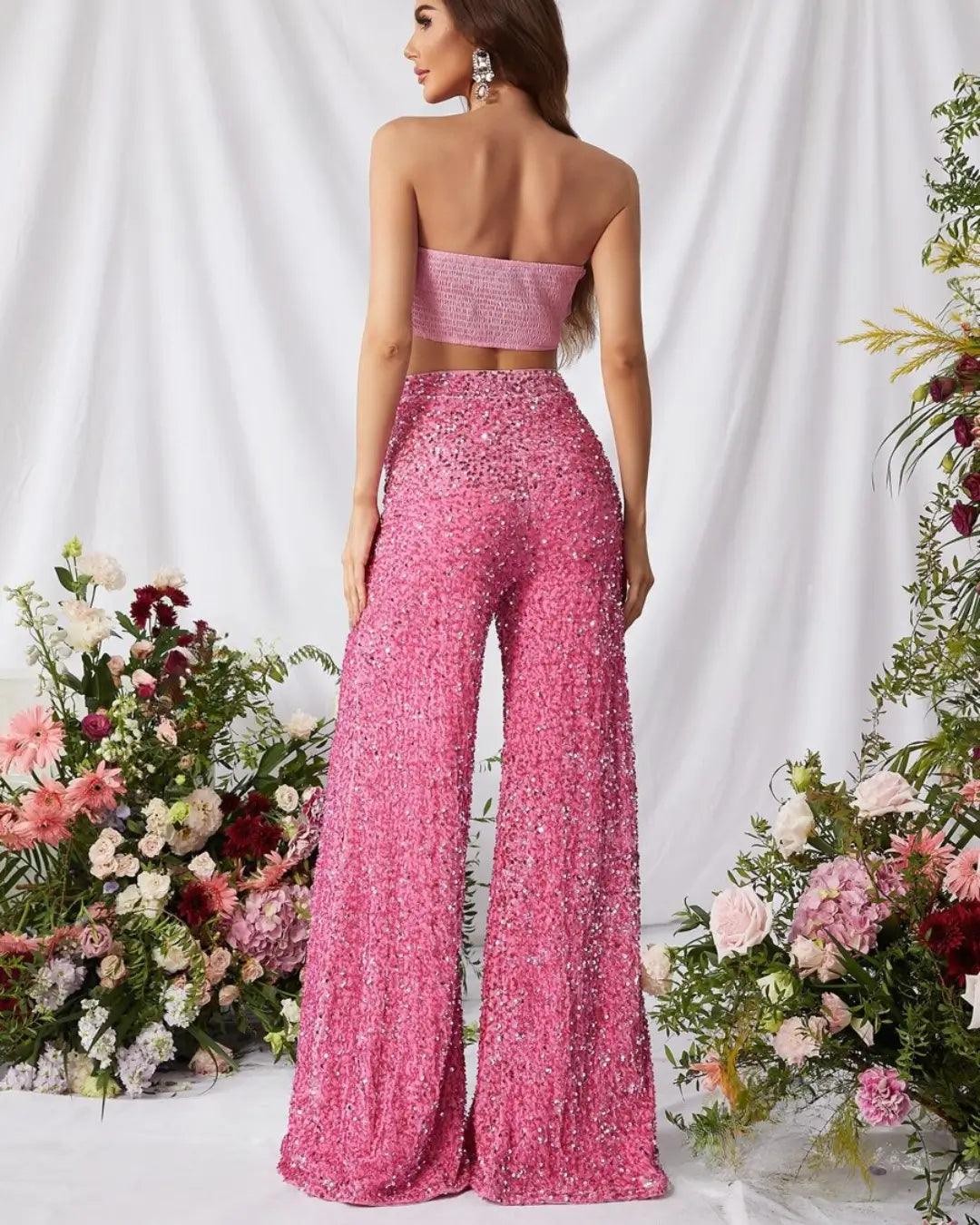 Sequira - High-Waisted Sequin Pants